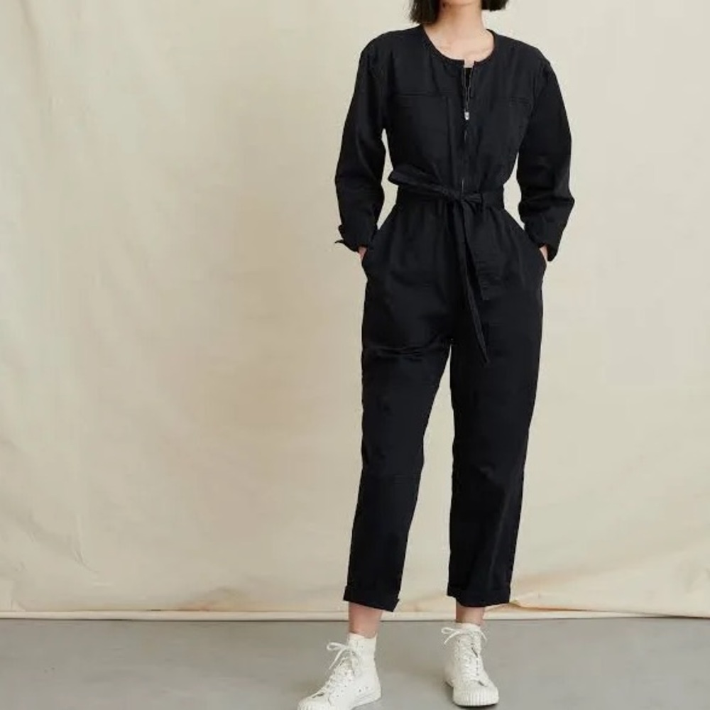 Alex Mill Jo Belted Cotton Twill Utilitarian Jumpsuit in washed black grey small